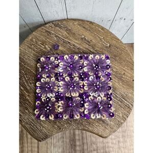 Coin Purse Purple Sparkly beaded Sequin Coin Purse Wallet Purple Accessory